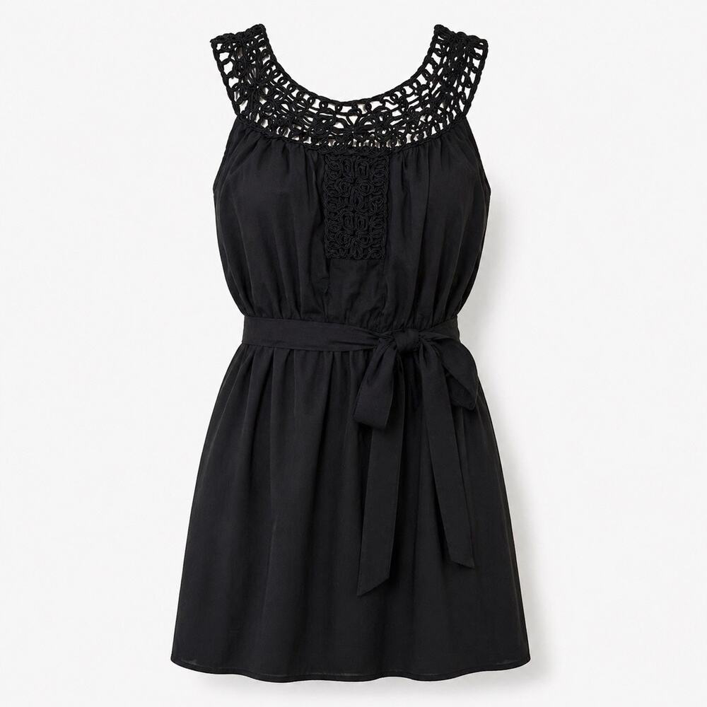 ABS Allen Shwartz Crotchet Neck Belted LBD Fit Flare Poplin Dress